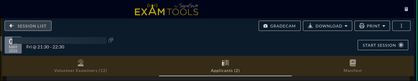 Session header showing the GradeCam, Download, Print, and overflow buttons in the toolbar