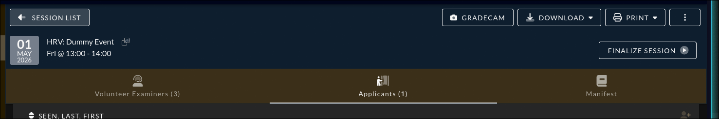 Session header showing the date, session title, and Finalize Session button in the top right